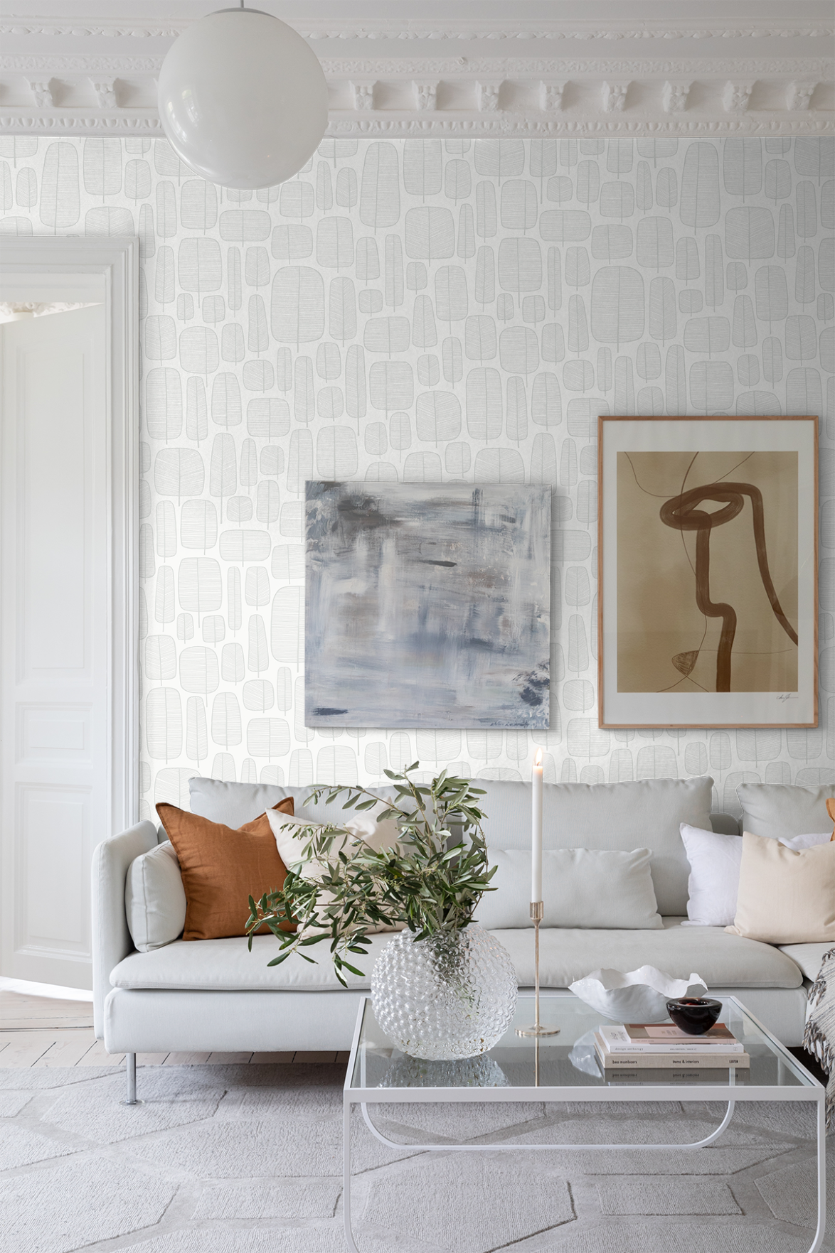 vit tapet med trellis