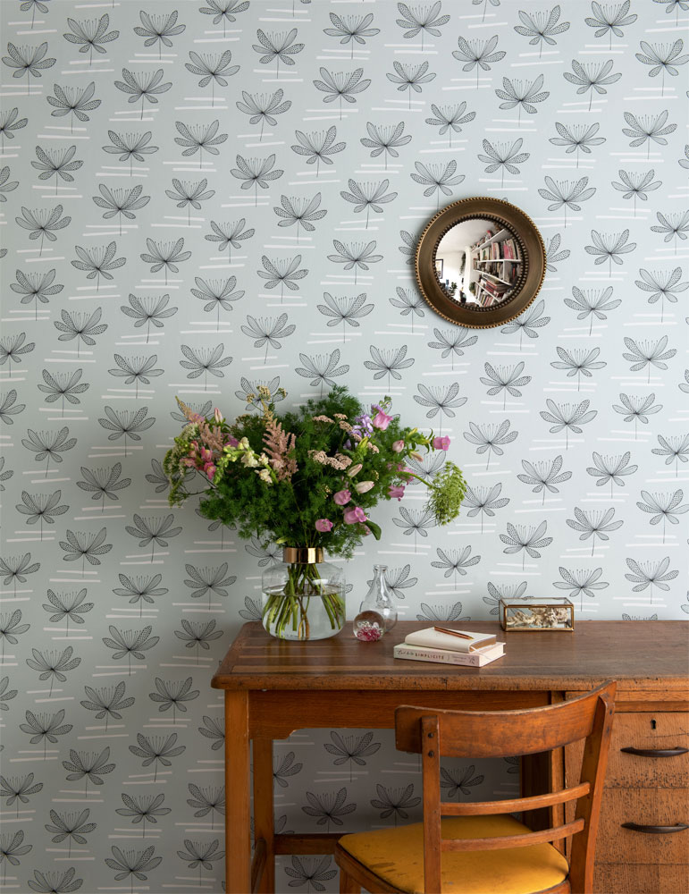 ljus gr&aring; blommig retrotapet 