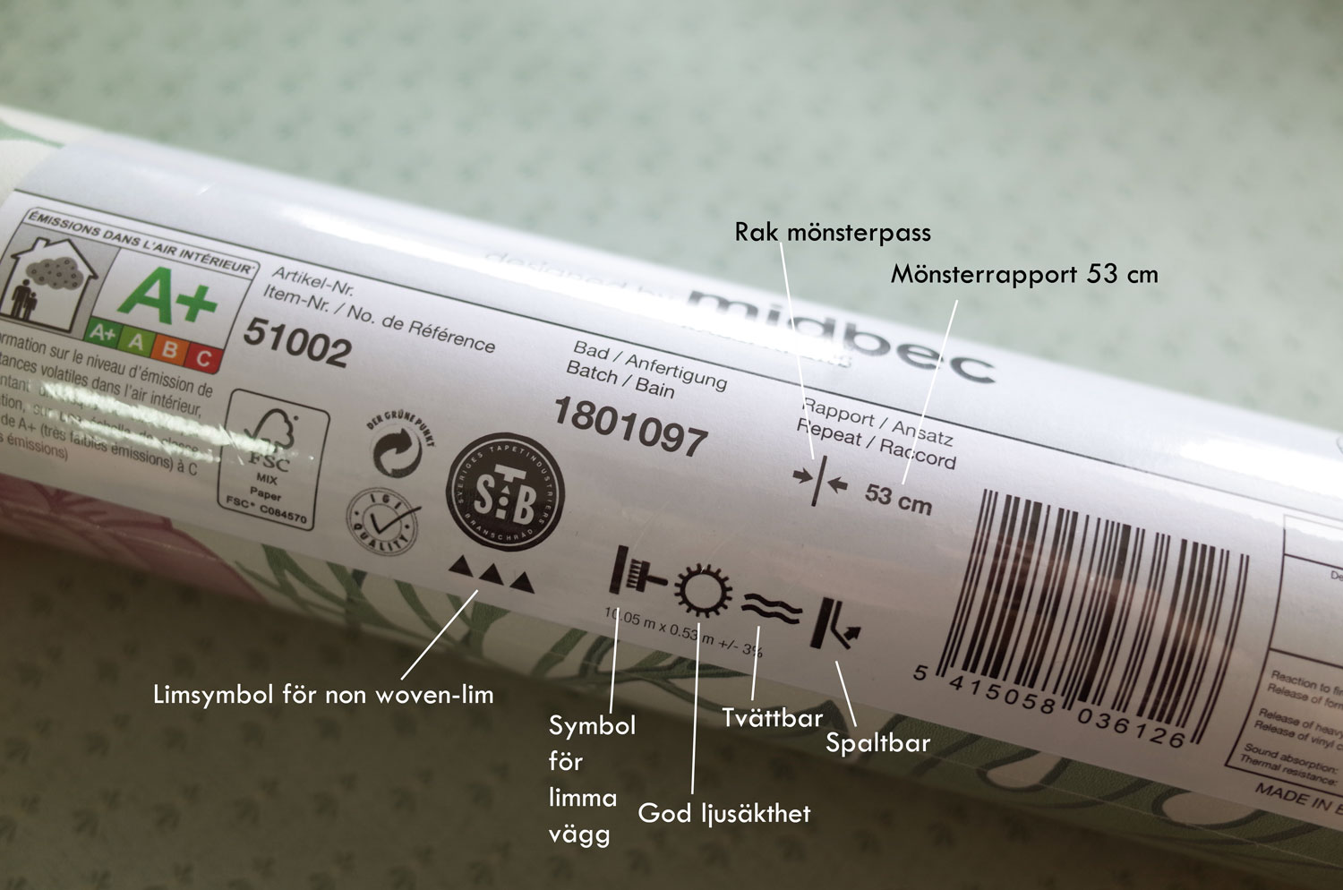 tapetsymboler etikett p&aring; rullen