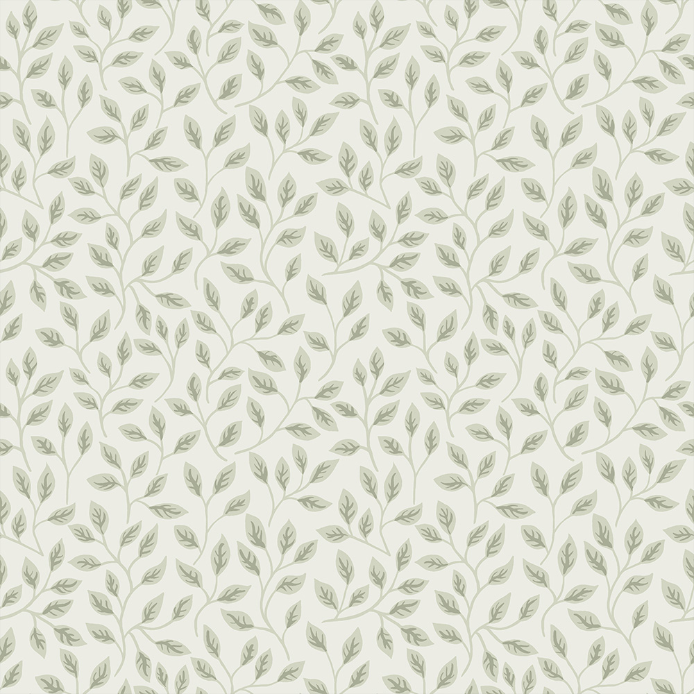 Grön, Vit tapet med Blad, , Småmönstrat mönster