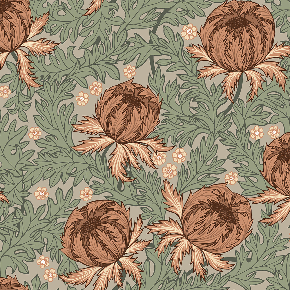 Gr&ouml;n, Rosa, R&ouml;d tapet med Blad, Blommigt, Storm&ouml;nstrat m&ouml;nster