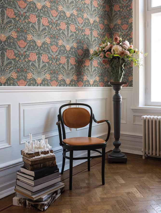 gr&ouml;n tapet med tulpaner