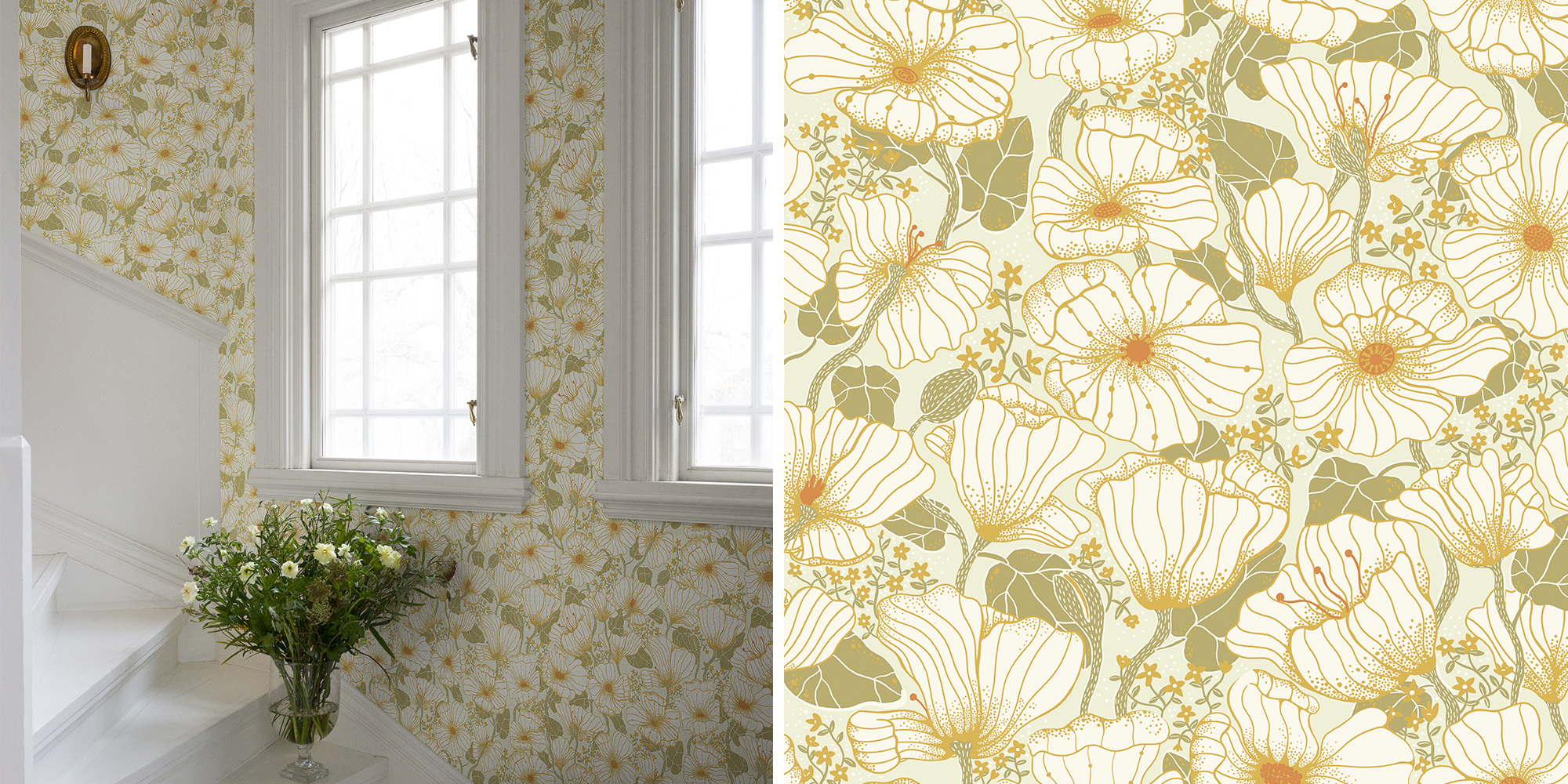 bl&aring; blommig tapet med krokus och 