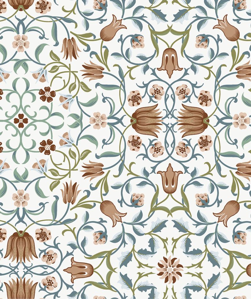 Vit, Multif&auml;rgat tapet med Blommigt m&ouml;nster