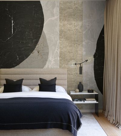 Gr&aring; tapet med Fototapet m&ouml;nster